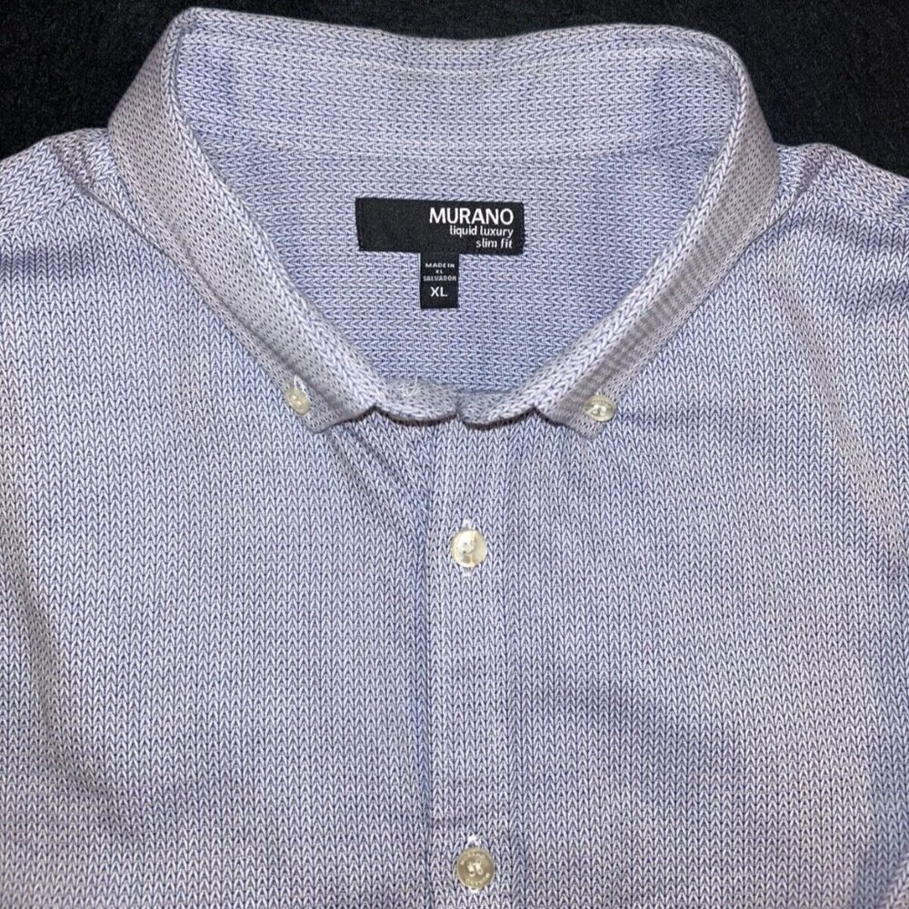 Murano Herringbone Slim Fit XL Mens Blue Dress Shirt Long Sleeve Button Down - Picture 4 of 5